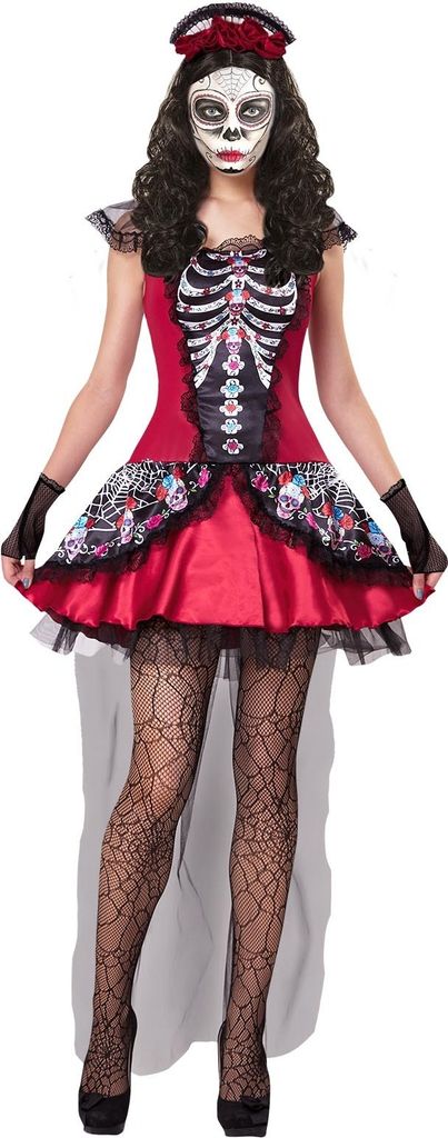 Day of the Dead Dame Kort Rood Kostuum XS