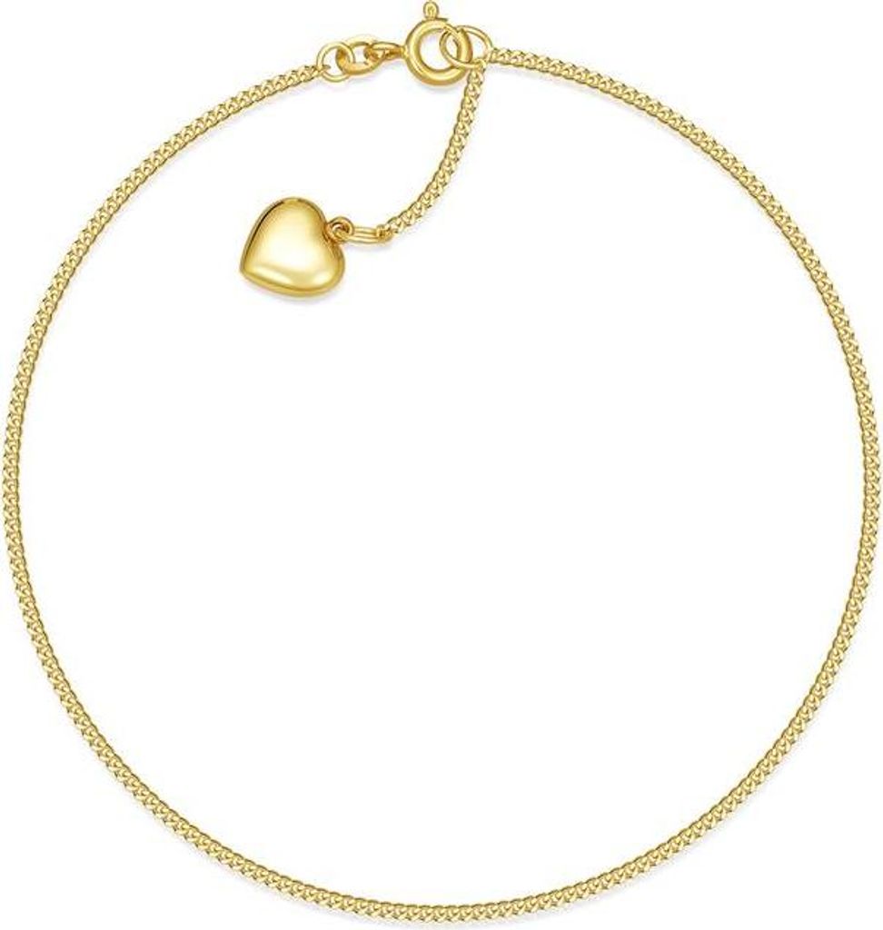 SILBERKETTEN STORE Fußkette Panzer 1mm mit Herzanhänger 2123 - echt 333 Gold - 23cm