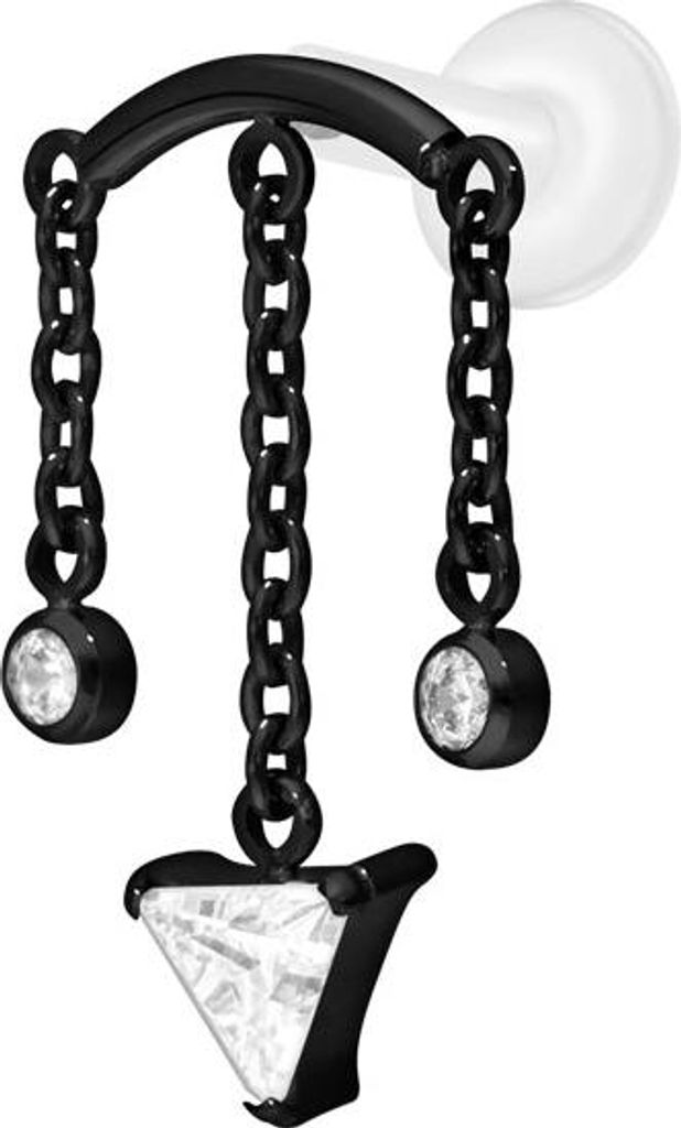 Ohrpiercing, Nasenpiercing PTFE Labret mit Innengewinde + Titan-Aufsatz WINDSPIEL Schwarz Stablänge: 6mm | Stabstärke: 1,6mm