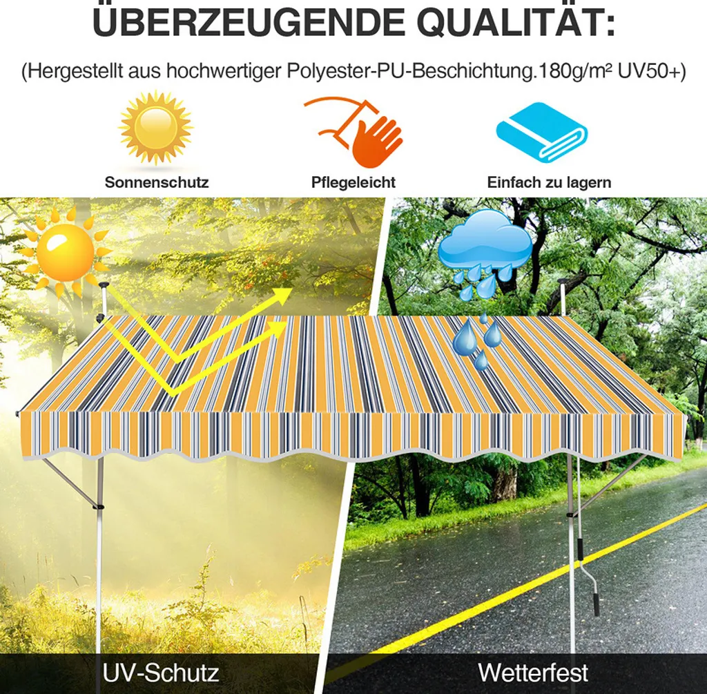 Tenda da Sole Balcone 300cm Jopassy | Montaggio Facile No Trapano - 4