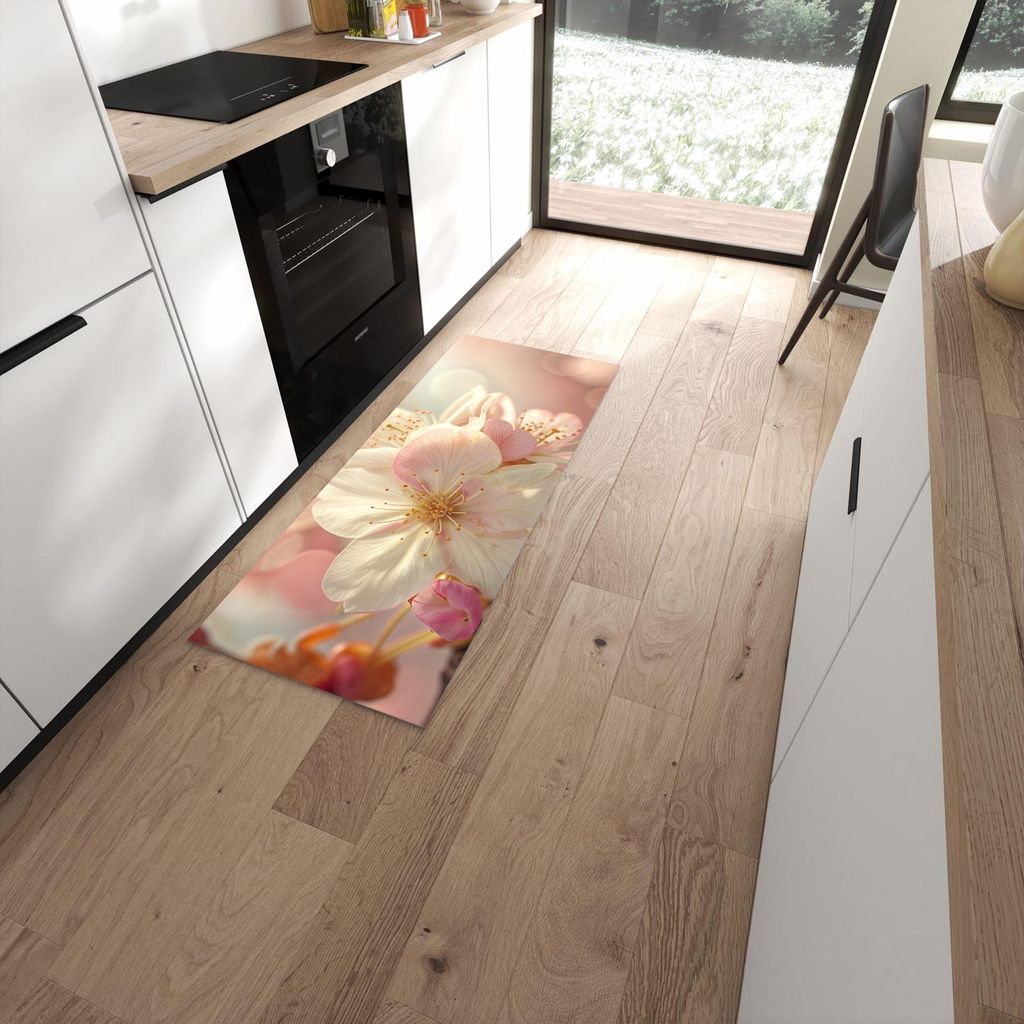 Küchenteppich 60x150cm rutschfest & abwischbar PVC Läufer - Blüten von Blühende