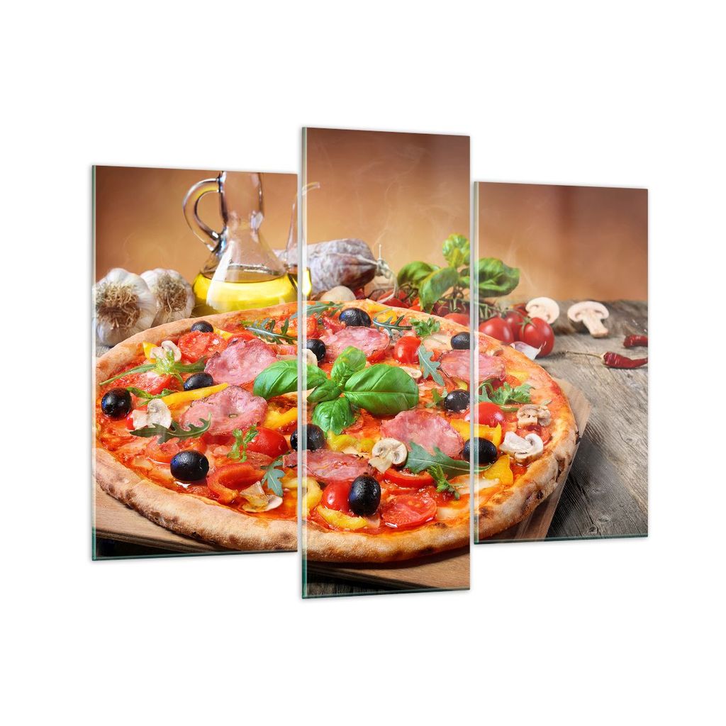 Bilder auf glas - Pizza Käse Tomaten - 130x100cm - Glasbilder - Wandbilder - Kunstdruck - zum Aufhängen bereit - Wanddekoration aus Glas - Glas B...
