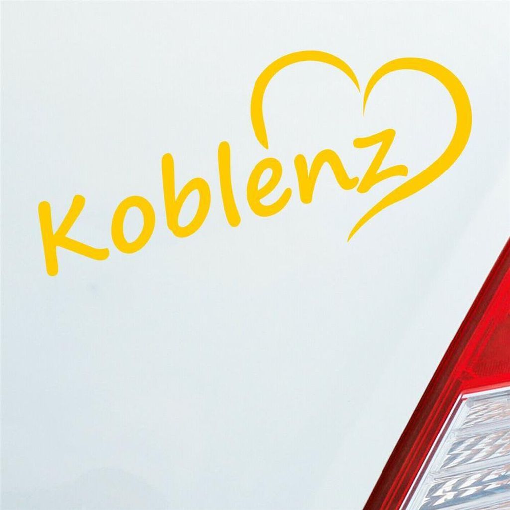 Auto Aufkleber Koblenz Herz Stadt City Liebe Love 18,5x8 cm Gelb Sticker Heckscheibenaufkleber
