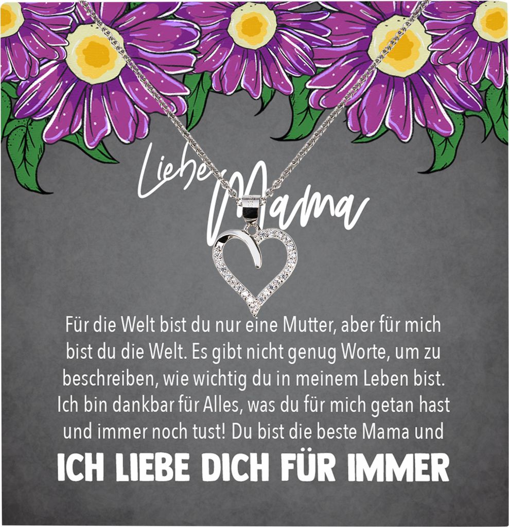 22Feels Echt Silber Halskette - Mama Geschenk Mutter Frauen Schmuck Set Muttertag Geburtstag Weihnachten - Herz Anhänger, Karte