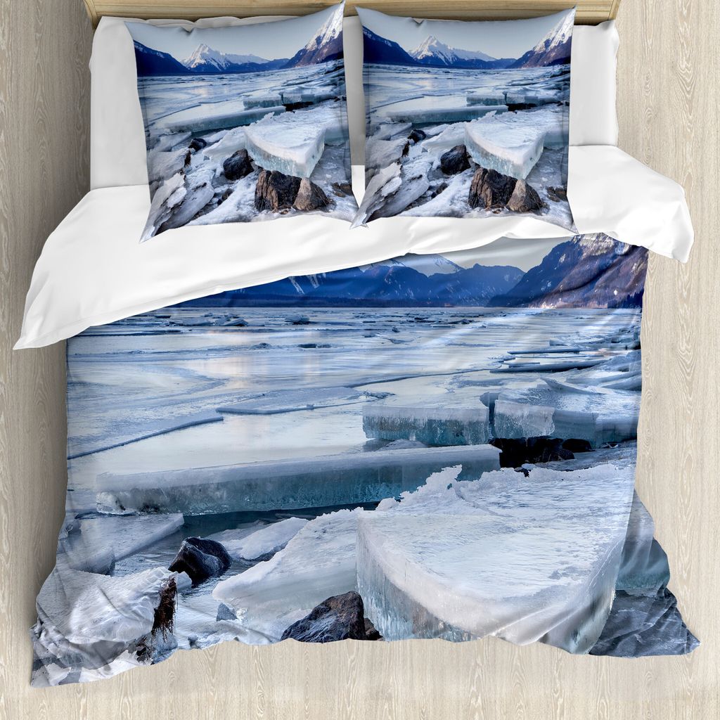 ABAKUHAUS Alaska Bettbezug, Nort Amerikanische Winter-, Milbensicher Allergiker geeignet mit Kissenbezügen, 155 cm x 220 cm - 80 x 80 cm, Seafoam ...