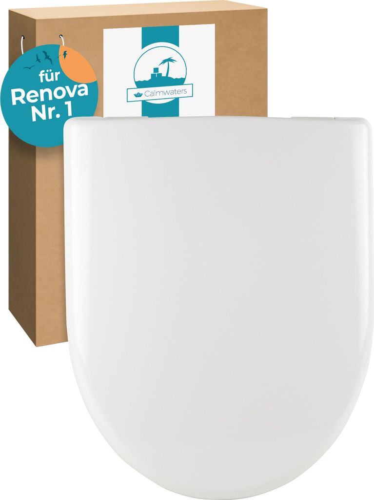 Calmwaters Antibakterieller WC Sitz für Keramag Renova Nr. 1, Toilettensitz mit Absenkautomatik, Duroplast Toilettendeckel, überlappende D-Form...