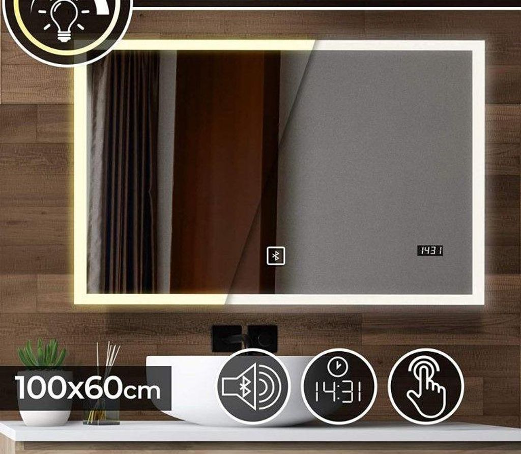 Aquamarin Koupelnové zrcadlo s LED osvětlením, 100 x 60 cm Obrázek produktu 