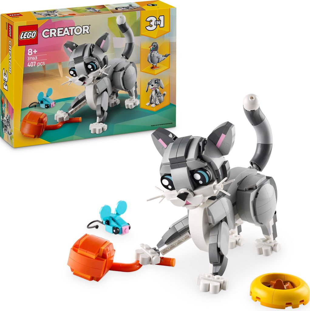 LEGO Creator 3in1 Graue Katze - Modell umbaubar in Spielzeug Hund oder Taube - Bauset mit Tierfiguren für Kinder - Geburtstagsgeschenk für Mädch...