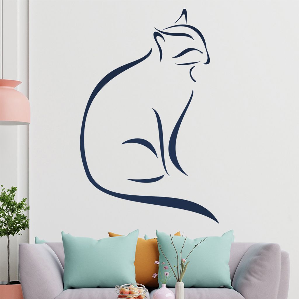 Katze Linien Wandtattoo in 6 Größen - Wandaufkleber Wall Sticker - Dekoration, Küche, Wohnzimmer, Schlafzimmer, Badezimmer