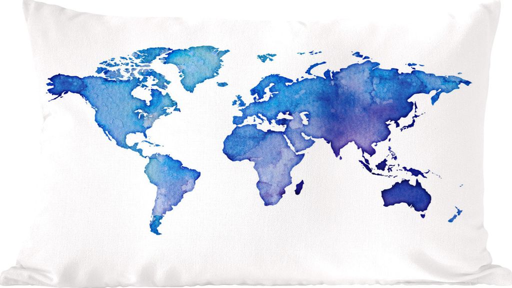 MuchoWow Zierkissen Sofakissen Wohnzimmer Dekokissen 50x30 cm Weltkarte - Aquarell - Violett - Wohnzimmerdekoration - Polster mit Photo