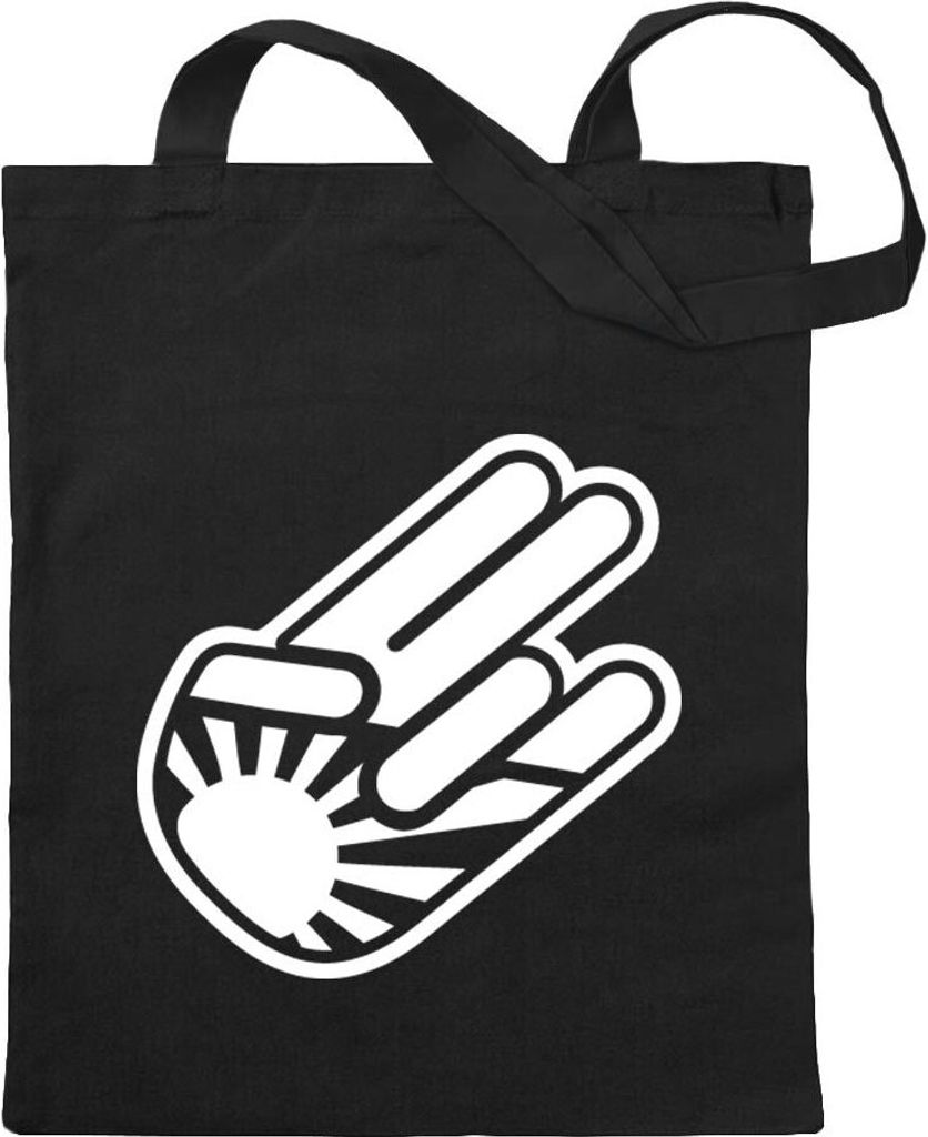 Kiwistar - Baumwolltasche - schwarz - kleine Japan Shocker Hand - Tragetasche Stoffbeutel Umhängetasche Langer Henkel