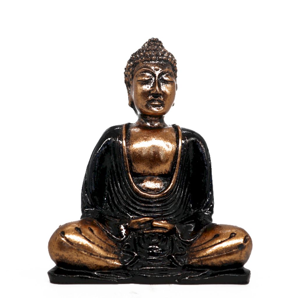 Schwarz-goldfarbener Buddha, mittel, 15cm, antik, Meditation