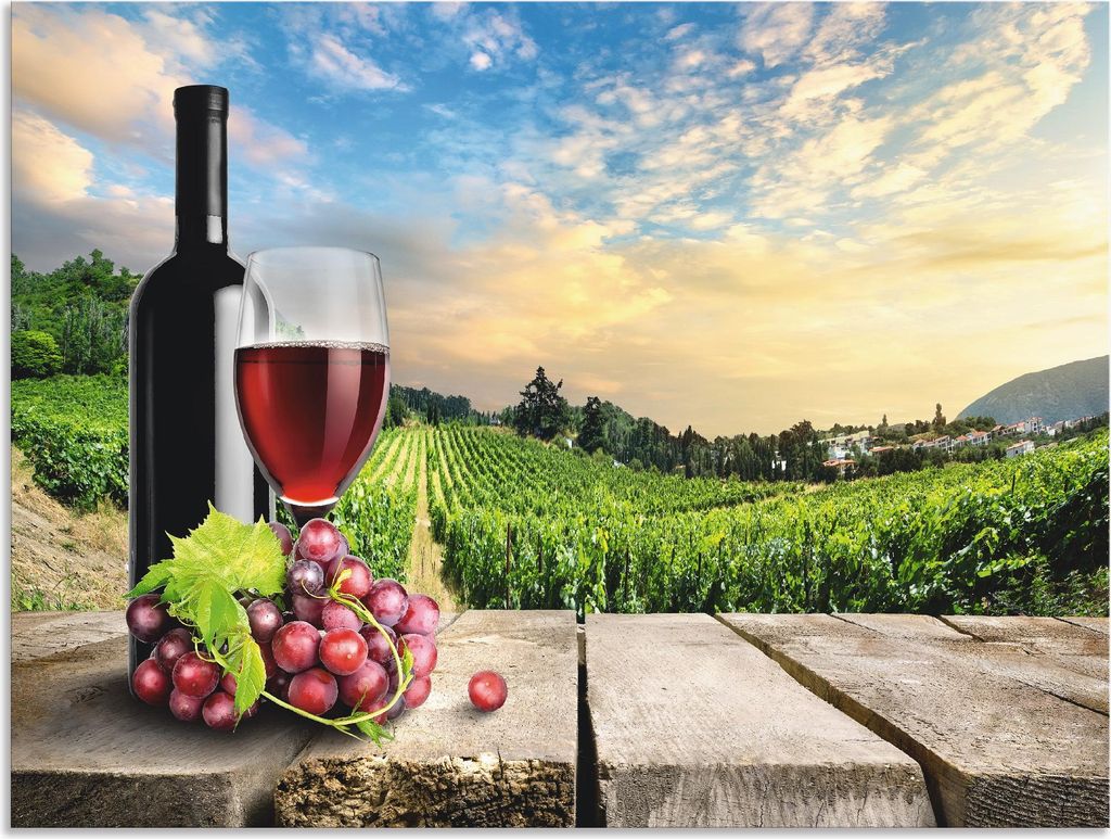 ARTland Wandbild Alu für Innen & Outdoor Wein vor Weinbergen Größe: 120x90 cm