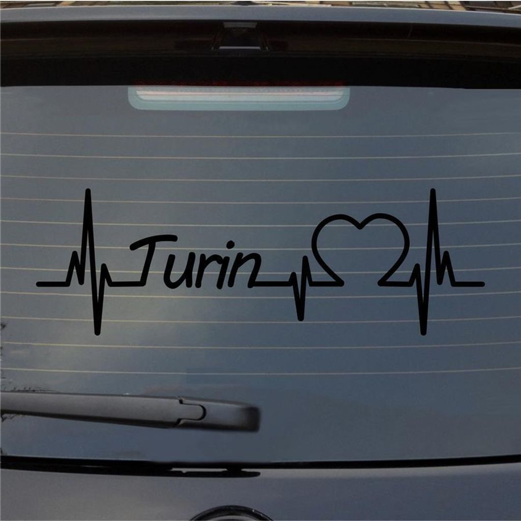 Heckscheibenaufkleber Turin Herzschlag Puls Stadt Liebe 55x18 cm Schwarz Glanz Auto Aufkleber Sticker