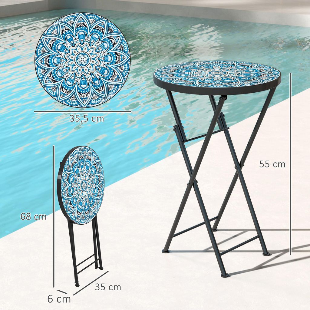 Mosaik-Gartentisch, Faltbarer runder Terrassentisch mit