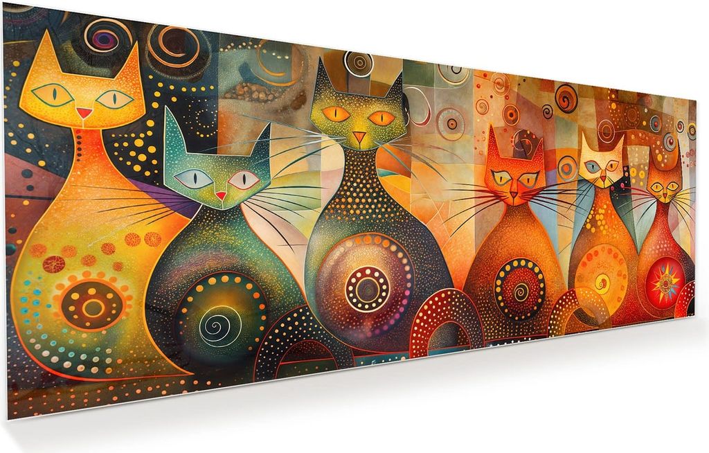 Glasbild 100x40cm in XXL für Wohnzimmer, Schlafzimmer Motiv Katzenkunstwerk
