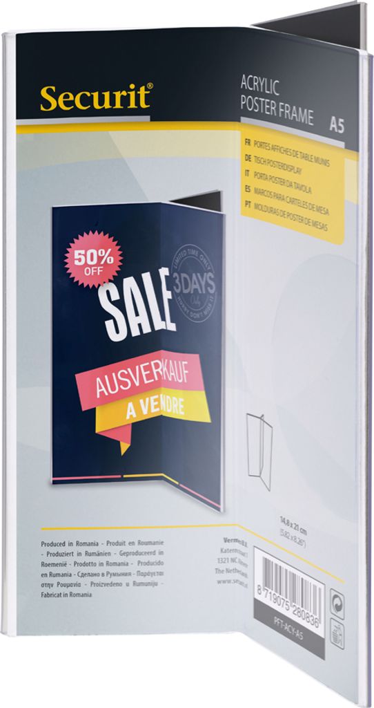 Securit Tischaufsteller ACRYLIC DIN A6 hoch dreiseitig