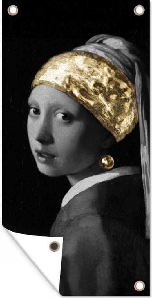 MuchoWow 30x60 cm Outdoor-Poster Gartendeko Sichtschutz Garten Poster für den Garten Mädchen mit einem Perlenohrring - Vermeer - Gold