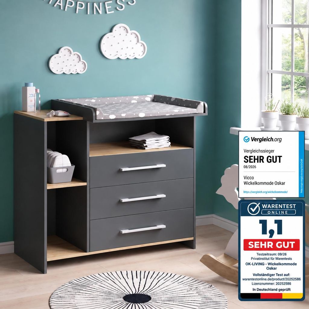 Commode Vicco Oskar Antraciet/Sonoma 113 x 100 cm, Model Productafbeelding  AI-gegenereerde afbeelding