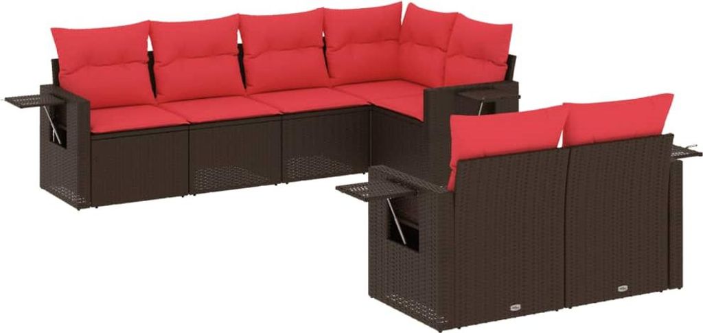 vidaXL 7-teiliges Gartensofa-Set mit Kissen, braun, Polyrattan