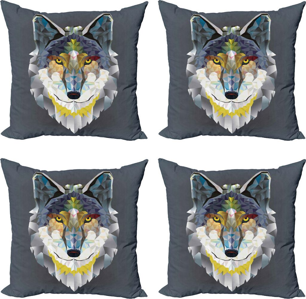 ABAKUHAUS Zoo Kissenbezug Set (4 Stück), Wolf Coyote Portrait-Kunst, Moderner Doppelseitiger Digitaldruck, 50 cm x 50 cm, Mehrfarbig