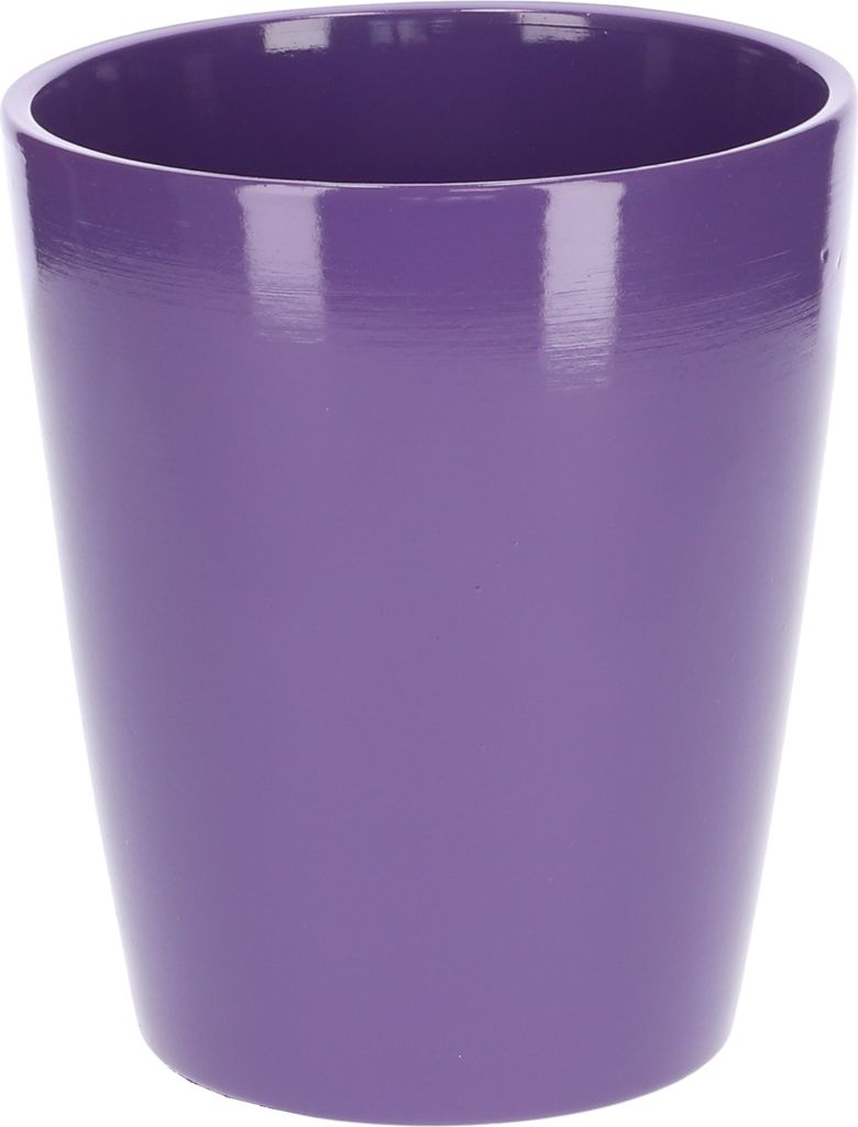 A plain, studio shot of a purple ceramic pot.