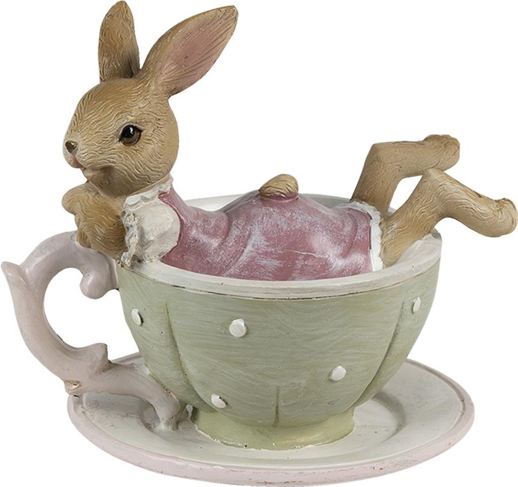Clayre & Eef Figur Kaninchen 10x8x9 cm Braun Grün Polyresin