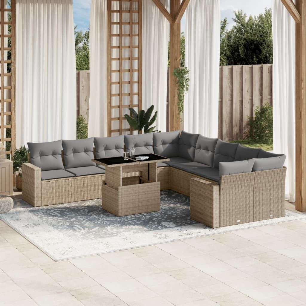 Maison Exclusive - 11-tlg. Garten-Sofagarnitur mit Kissen Beige Poly Rattan