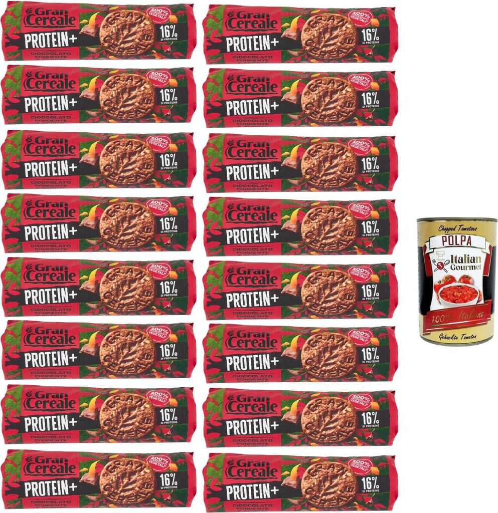 GranCereale PROTEIN+ Kekse 16x230g – 16% Protein, 100% pflanzlich, knusprig mit dunkler Schokolade – ohne Palmöl, recyclebare Verpackung + Ita...