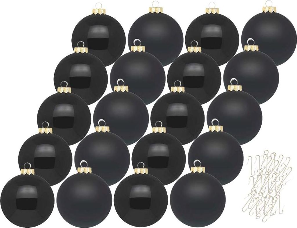 Weihnachtskugeln 20 Stk 6cm ebony black + 40 Haken gold