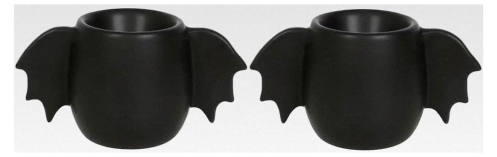Schwarze Eierbecher mit Fledermausflügeln, 2 Stück im Set