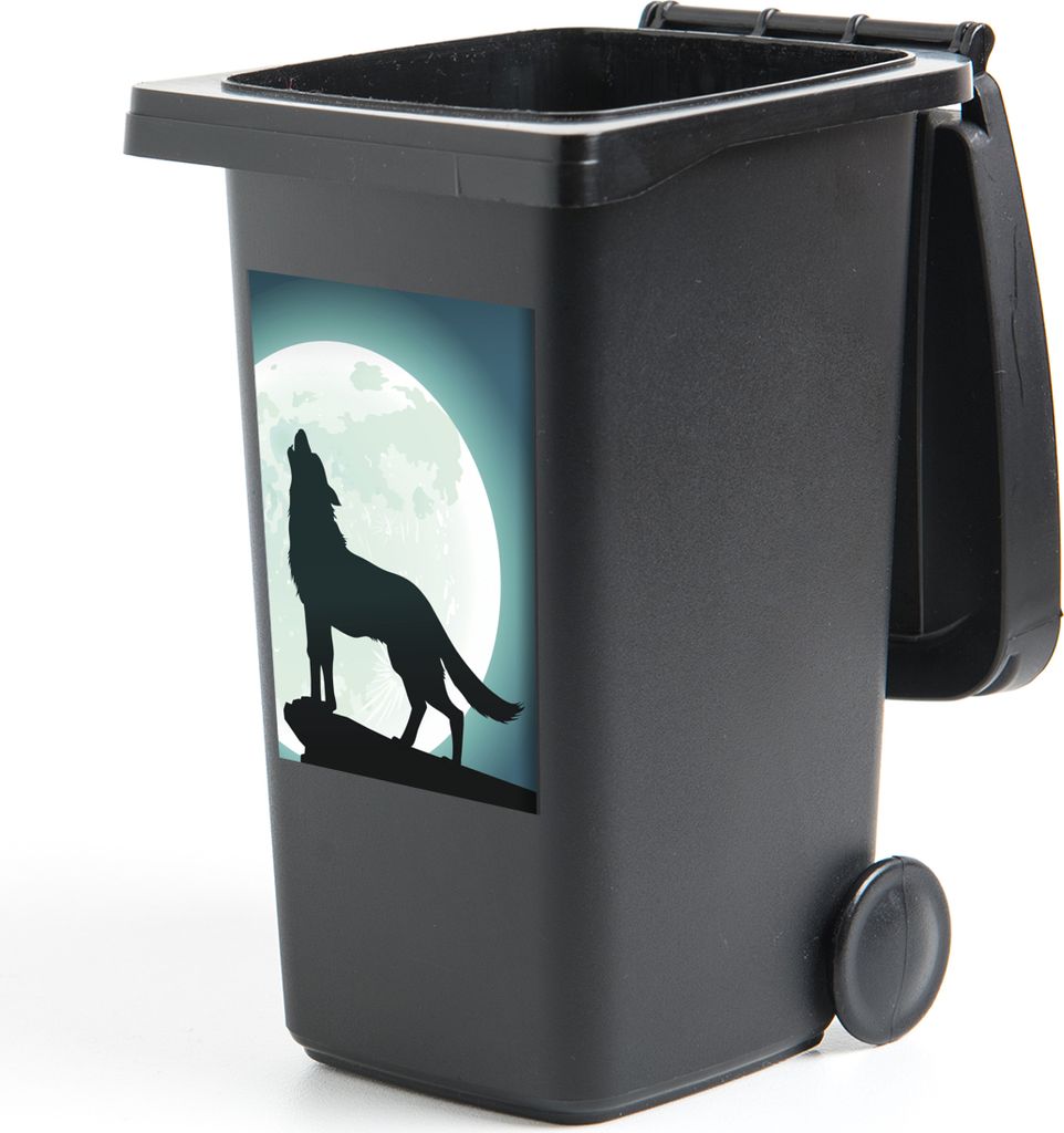 MuchoWow Mülltonnenaufkleber Wolf - Mond - Stein 40x60 cm - Mültonnen-sticker - Sticker - Aufkleber für die Mülltonne
