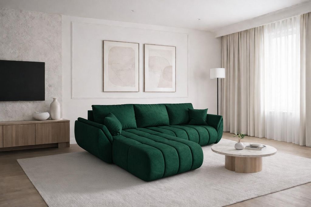 Kaiser Möbel Ecksofa mit schlaffunktion und bettkasten TOKYO PREMIUM, stoff MONOLITH, Grün, Links