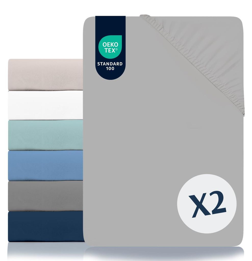 Spannbettlaken 90x190/200cm, 2er-Set - 100% Polyester-Mikrofaser - - - Tingrijs