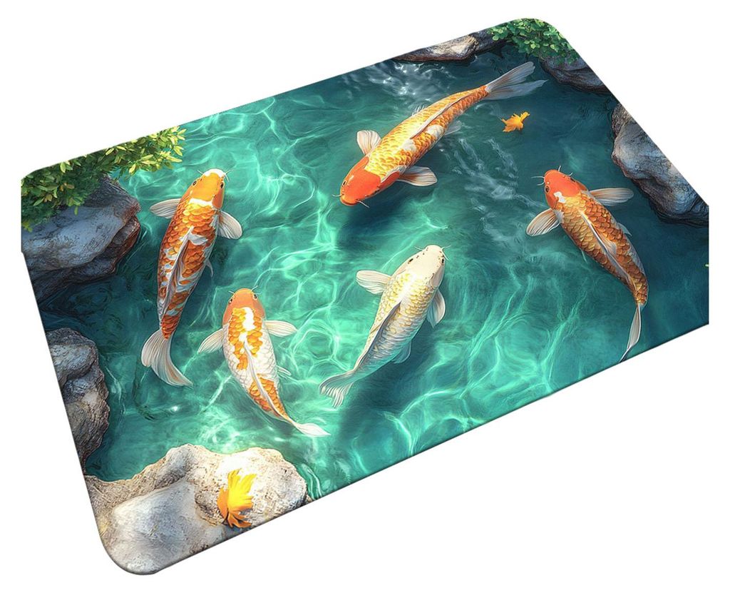 3D-Teppich mit optischer Täuschung, realistischer Fischteich-Teppich, waschbar, rutschfest, für Kinderzimmer, Spielzimmer, Wohnzimmer, Schlafzimm...