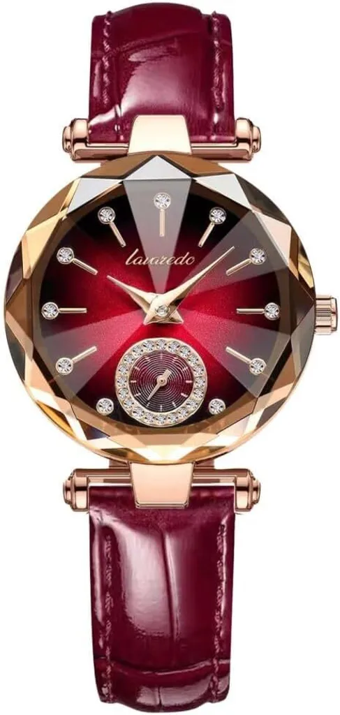 Orologio da polso analogico da donna al quarzo con cinturino in pelle, 2 lancette, cassa da 32 mm, vetro piccolo e lucido