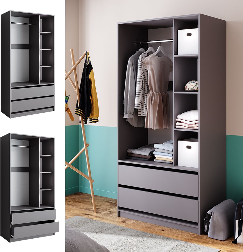 Vicco Kleiderschrank Elmo, 100 x 200 cm mit 2 Schubladen, Produktbild 2