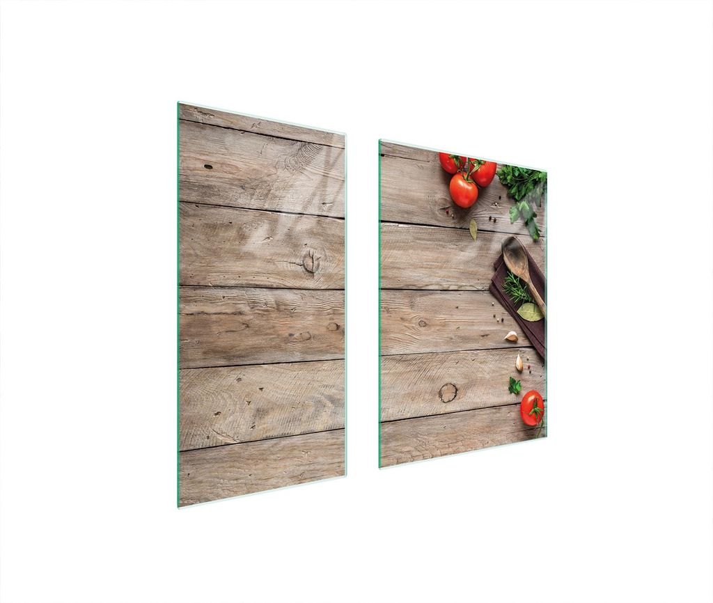 Herdabdeckplatten 2 teilig 75x52 Glaskeramikkochfeld Abdeckung Glas Schneidebrett Holz Tomaten