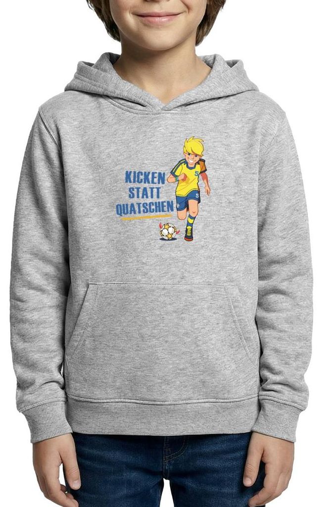 Spreadshirt Teufelskicker Kicken Statt Quatschen Kinder Hoodie, S (5/6 Jahre), Hellgrau meliert