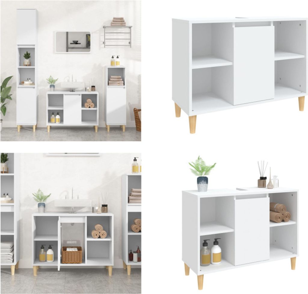 vidaXL Waschbeckenunterschrank Weiß 80x33x60 cm Holzwerkstoff - Waschbeckenunterschrank - Waschbeckenunterschränke - Badezimmerschrank - Waschtis...