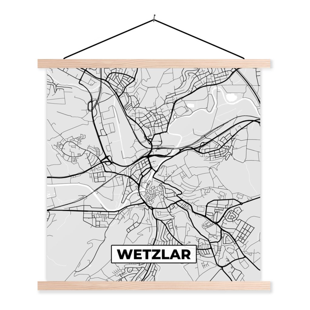 MuchoWow Textilposter Karte - Deutschland - Stadtplan - Wetzlar 60x60 cm mit holzfarbenen Rahmen - Wanddekoration