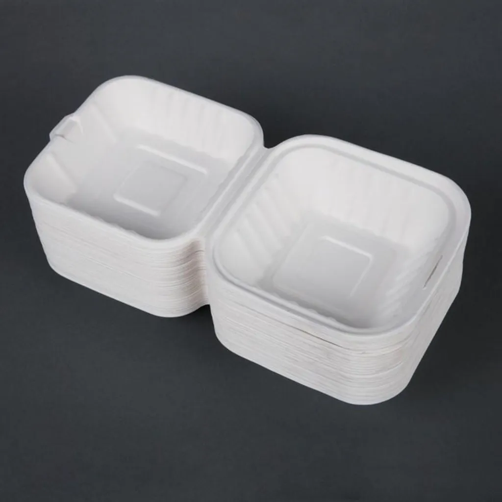 Boîte burger 14,9 cm Fiesta anti-humidité et compostable en bagasse x500
