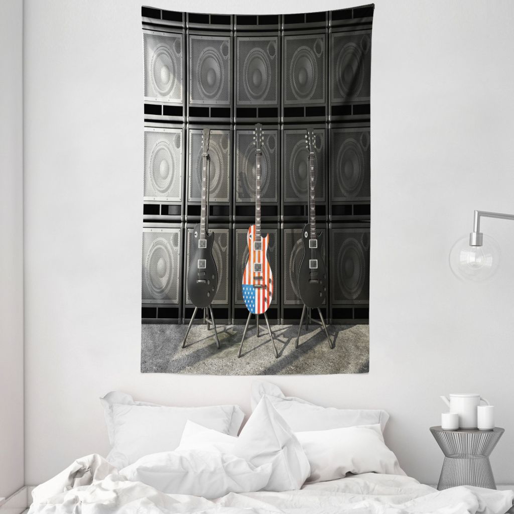 ABAKUHAUS Musik Wandteppich und Tagesdecke, Digital-Rock-Gitarre aus Weiches Mikrofaser Stoff Waschbar ohne Verblassen Digitaldruck, 140 x 230 cm, ...
