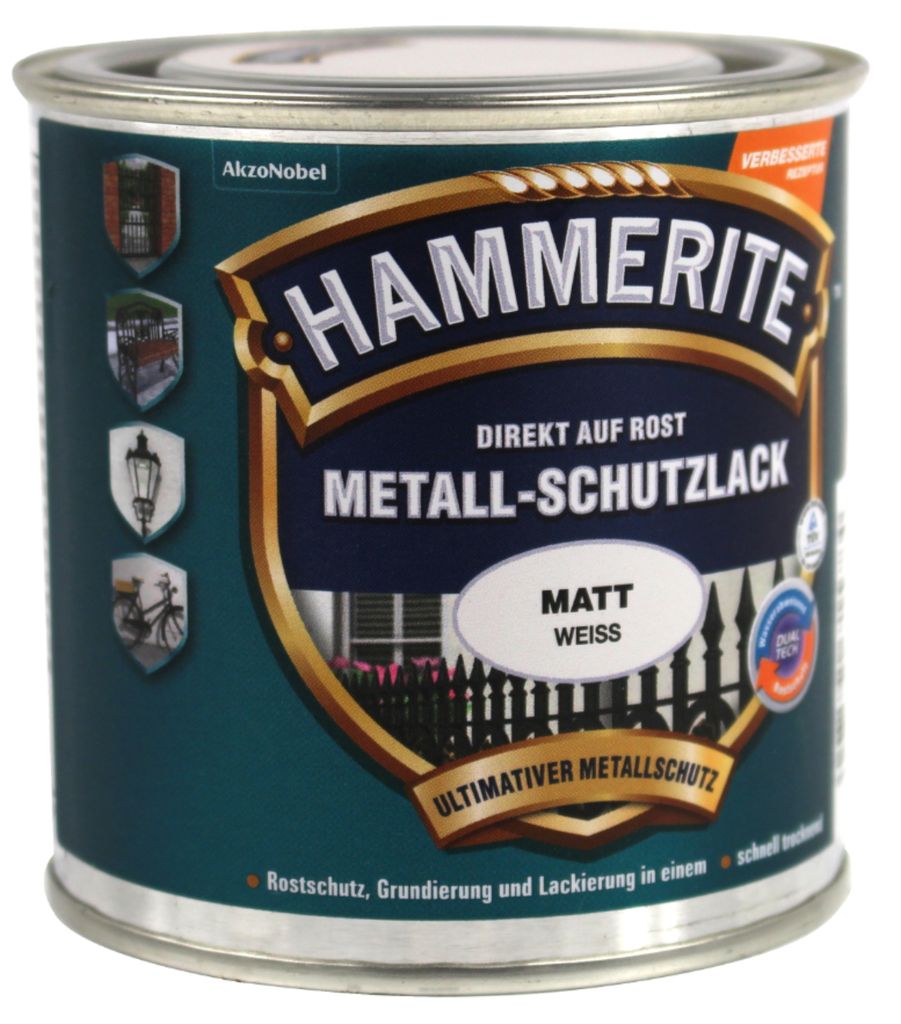 Hammerite Metall Schutzlack Matt Weiß 250 ml
