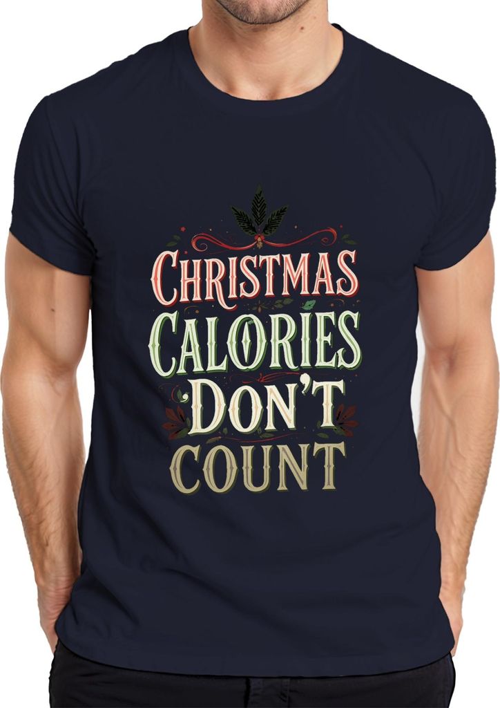 Christmas Calories Don't Count lustig Weihnachten Geschenk Retro Herren T-Shirt, Navy, XL
