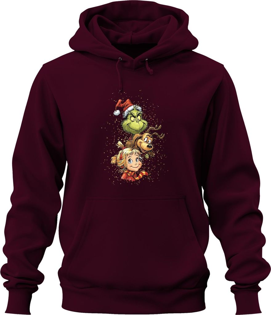 Grinch Cindy Lou Who Max Hund Weihnachten lustig Geschenk Retro Uni Hoodie Kapuzenpullover, Burgundy, XL