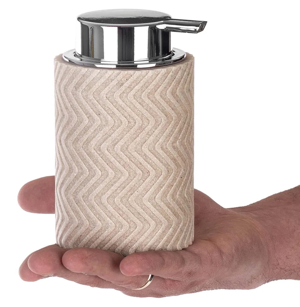Distributeur savon pompe anti-gaspillage KADAX en polyrésine beige durable - 4
