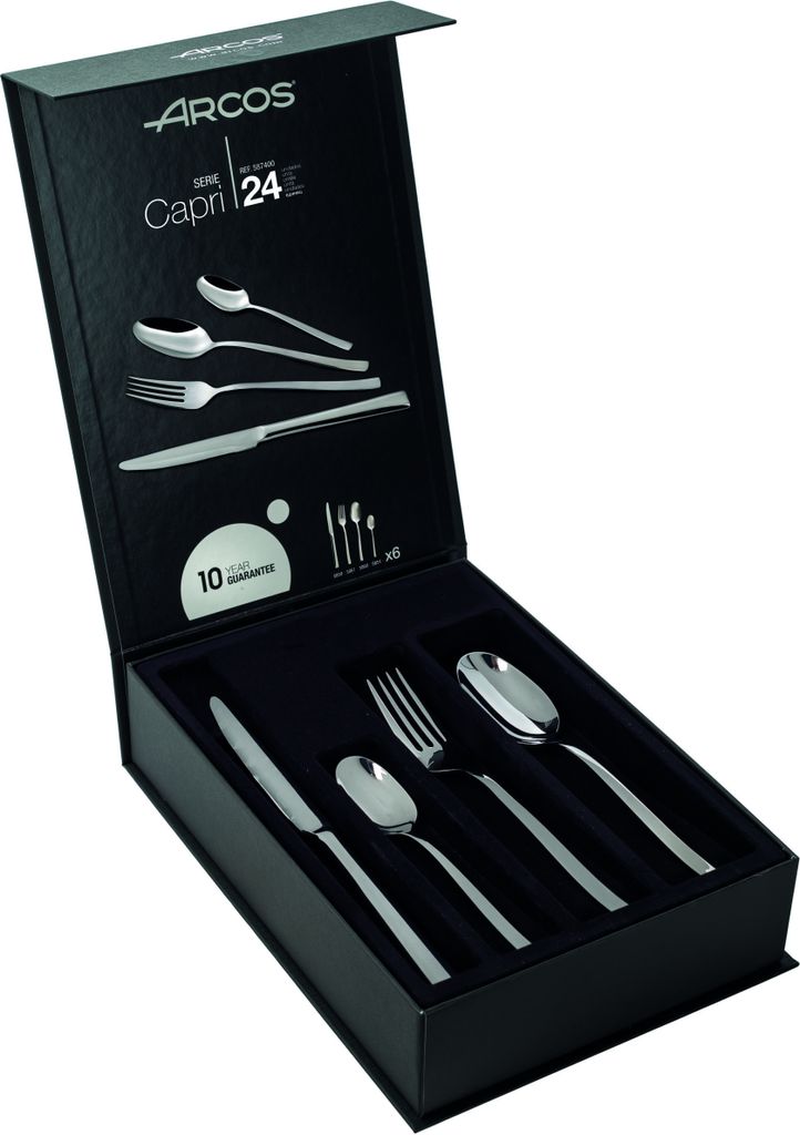 CAPRI 24 PIECES SET - Besteck mit geraden Linien, mit weichen Rundungen im Griff. Modernes und innovatives Design.