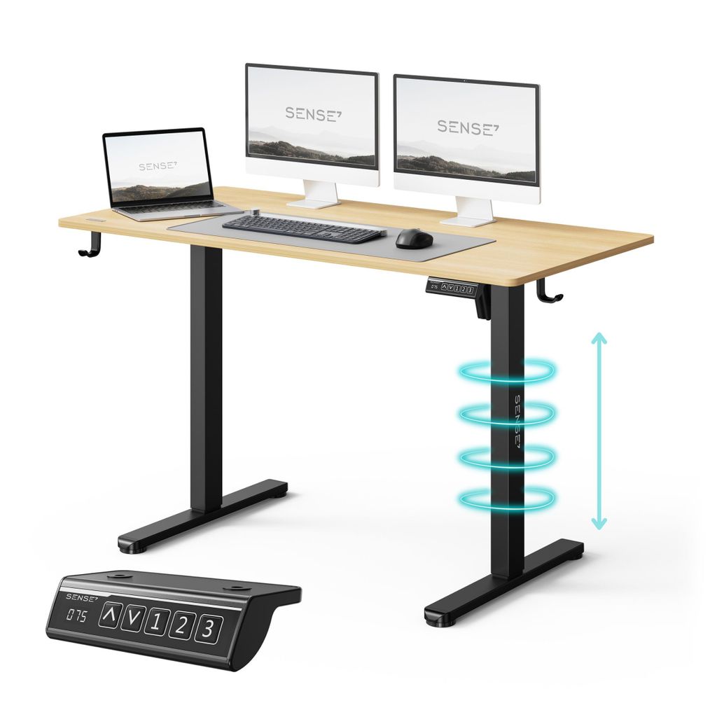 NOJO LIGHT Schreibtisch Höhenverstellbarer Elektrisch Stabil Ergonomisch Für Gamer Home-Office MemorySystem 120 x 60 cm Schwarz Hellbraun