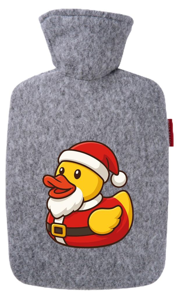 Huuraa Wärmflasche Quietscheente Nikolaus Gummiente Weihnachtsmann 1,8 Liter Filz Classic Filzbezug Bettflasche Geschenkidee